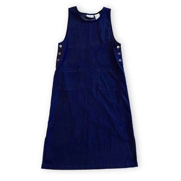 Vintage Pinafore Modest Erika Studios Navy Blue Sleeveless Maxi Dress - Picture 5 of 8